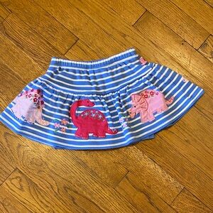 JoJo Maman Bebe Blue and White Striped Skort with Pink Dinosaur Appliqués